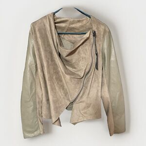BlankNYC Vegan Leather and Ponte Drape Dark Green Jacket Size Large